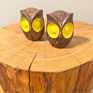Vintage 60s Treasure Craft Owl Salt And Pepper Set Yellow & Brown Kitchy Decor